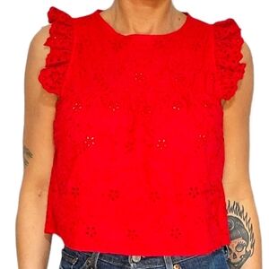 Zara Crochet Crop Top Size Small Red Ruffle